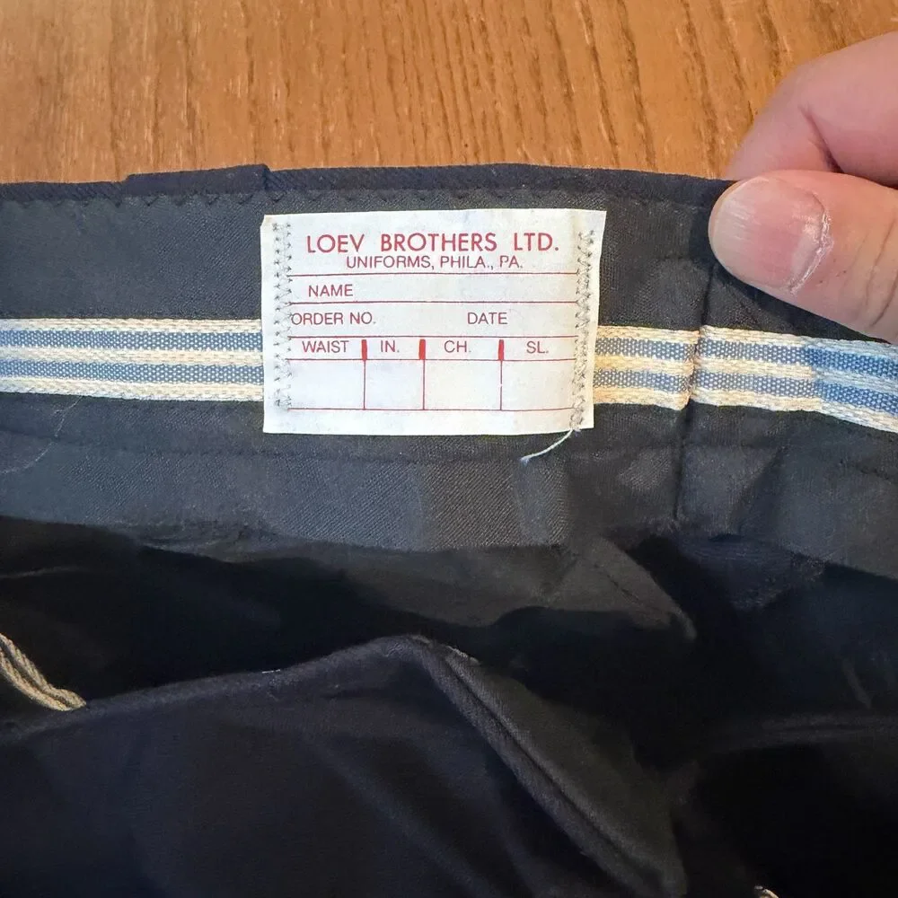 Vintage Loev Brothers Uniform Pants 34x32 Navy Wool Blend Blue Stripe NOS USA